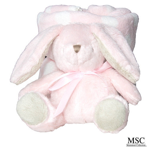 Pink Baby Bunny with Polka Dot Blanket